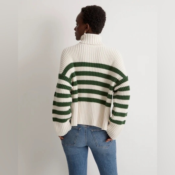Madewell Sweater Womens M Cream Ribbed Green Striped Wide Turtleneck size XS - Picture 2 of 12